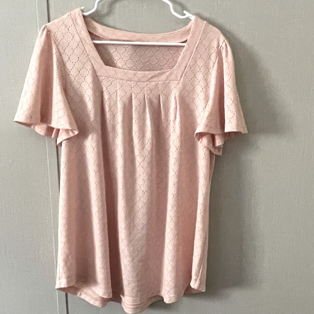 Elegant Light Coral Eyelet Women's Top with Square Neck